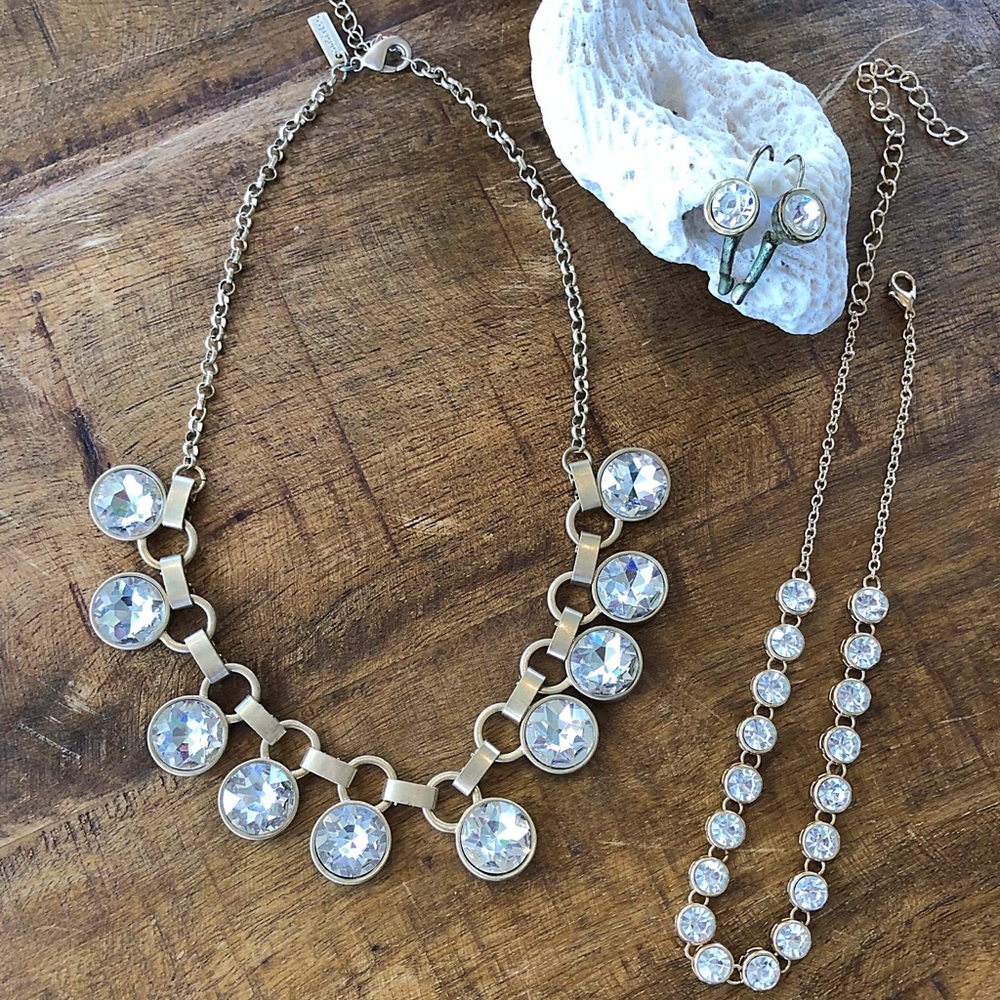 Rhinestone Necklace, Earrings, & Rhinestone Choker